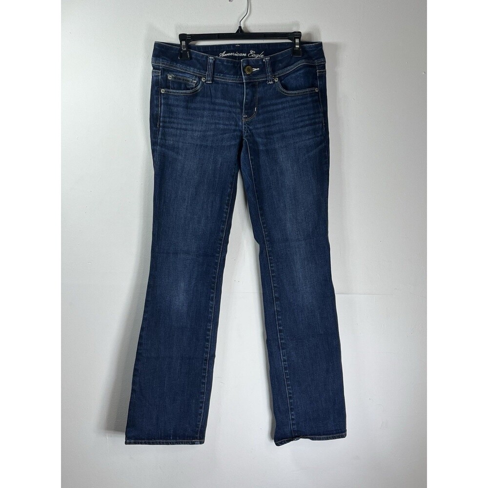 American Eagle Low Rise 6 Slim Boot Cut Y2K Whisker Medium Blue Rinse Stretch